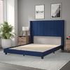 image:imageFlash Furniture Bianca Upholstered Platform Bed  Gray Velvet Upholstery  Full  Wingback Headboard  Slatted Mattress Foundation  No Box Spring NeededNavy Velvet