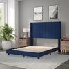 image:imageFlash Furniture Bianca Upholstered Platform Bed  Gray Velvet Upholstery  Full  Wingback Headboard  Slatted Mattress Foundation  No Box Spring NeededNavy Velvet