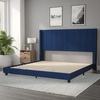 image:imageFlash Furniture Bianca Upholstered Platform Bed  Gray Velvet Upholstery  Full  Wingback Headboard  Slatted Mattress Foundation  No Box Spring NeededNavy Velvet
