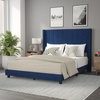 image:imageFlash Furniture Bianca Upholstered Platform Bed  Gray Velvet Upholstery  Full  Wingback Headboard  Slatted Mattress Foundation  No Box Spring NeededNavy Velvet