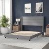 image:imageFlash Furniture Hollis Upholstered Platform Bed  Gray Faux Linen Wingback Headboard  Twin  Mattress Foundation with Slatted Supports  No Box Spring NeededGrey