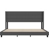 image:imageFlash Furniture Hollis Upholstered Platform Bed  Gray Faux Linen Wingback Headboard  Twin  Mattress Foundation with Slatted Supports  No Box Spring NeededCharcoal
