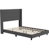 image:imageFlash Furniture Hollis Upholstered Platform Bed  Gray Faux Linen Wingback Headboard  Twin  Mattress Foundation with Slatted Supports  No Box Spring NeededCharcoal
