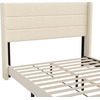 image:imageFlash Furniture Hollis Upholstered Platform Bed  Gray Faux Linen Wingback Headboard  Twin  Mattress Foundation with Slatted Supports  No Box Spring NeededBeige