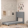image:imageFlash Furniture Hollis Upholstered Platform Bed  Gray Faux Linen Wingback Headboard  Twin  Mattress Foundation with Slatted Supports  No Box Spring NeededGrey