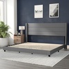 image:imageFlash Furniture Hollis Upholstered Platform Bed  Gray Faux Linen Wingback Headboard  Twin  Mattress Foundation with Slatted Supports  No Box Spring NeededGrey