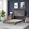 image:imageFlash Furniture Hollis Upholstered Platform Bed  Gray Faux Linen Wingback Headboard  Twin  Mattress Foundation with Slatted Supports  No Box Spring NeededGrey