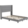image:imageFlash Furniture Hollis Upholstered Platform Bed  Gray Faux Linen Wingback Headboard  Twin  Mattress Foundation with Slatted Supports  No Box Spring NeededGrey