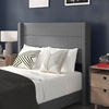 image:imageFlash Furniture Hollis Upholstered Platform Bed  Gray Faux Linen Wingback Headboard  Twin  Mattress Foundation with Slatted Supports  No Box Spring NeededGrey