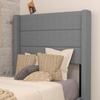 image:imageFlash Furniture Hollis Upholstered Platform Bed  Gray Faux Linen Wingback Headboard  Twin  Mattress Foundation with Slatted Supports  No Box Spring NeededGrey