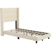 image:imageFlash Furniture Hollis Upholstered Platform Bed  Gray Faux Linen Wingback Headboard  Twin  Mattress Foundation with Slatted Supports  No Box Spring NeededBeige