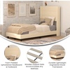 image:imageFlash Furniture Hollis Upholstered Platform Bed  Gray Faux Linen Wingback Headboard  Twin  Mattress Foundation with Slatted Supports  No Box Spring NeededBeige