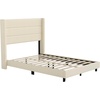 image:imageFlash Furniture Hollis Upholstered Platform Bed  Gray Faux Linen Wingback Headboard  Twin  Mattress Foundation with Slatted Supports  No Box Spring NeededBeige