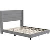 image:imageFlash Furniture Hollis Upholstered Platform Bed  Gray Faux Linen Wingback Headboard  Twin  Mattress Foundation with Slatted Supports  No Box Spring NeededGrey