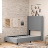 image:imageFlash Furniture Quinn Upholstered Platform Bed  Beige Channel Stitched Wingback Headboard  Twin  Mattress Foundation with Slatted Supports  No Box Spring NeededGrey