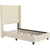image:imageFlash Furniture Quinn Upholstered Platform Bed  Beige Channel Stitched Wingback Headboard  Twin  Mattress Foundation with Slatted Supports  No Box Spring NeededBeige