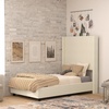 image:imageFlash Furniture Quinn Upholstered Platform Bed  Beige Channel Stitched Wingback Headboard  Twin  Mattress Foundation with Slatted Supports  No Box Spring NeededBeige