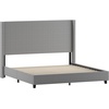 image:imageFlash Furniture Quinn Upholstered Platform Bed  Beige Channel Stitched Wingback Headboard  Twin  Mattress Foundation with Slatted Supports  No Box Spring NeededGrey