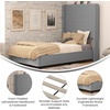image:imageFlash Furniture Quinn Upholstered Platform Bed  Beige Channel Stitched Wingback Headboard  Twin  Mattress Foundation with Slatted Supports  No Box Spring NeededGrey