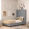 image:imageFlash Furniture Quinn Upholstered Platform Bed  Beige Channel Stitched Wingback Headboard  Twin  Mattress Foundation with Slatted Supports  No Box Spring NeededGrey