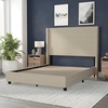 image:imageFlash Furniture Quinn Upholstered Platform Bed  Beige Channel Stitched Wingback Headboard  Twin  Mattress Foundation with Slatted Supports  No Box Spring NeededBeige