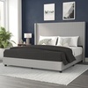 image:imageFlash Furniture Quinn Upholstered Platform Bed  Beige Channel Stitched Wingback Headboard  Twin  Mattress Foundation with Slatted Supports  No Box Spring NeededGrey