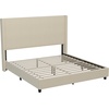 image:imageFlash Furniture Quinn Upholstered Platform Bed  Beige Channel Stitched Wingback Headboard  Twin  Mattress Foundation with Slatted Supports  No Box Spring NeededBeige