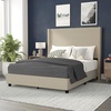 image:imageFlash Furniture Quinn Upholstered Platform Bed  Beige Channel Stitched Wingback Headboard  Twin  Mattress Foundation with Slatted Supports  No Box Spring NeededBeige