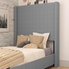 image:imageFlash Furniture Quinn Upholstered Platform Bed  Beige Channel Stitched Wingback Headboard  Twin  Mattress Foundation with Slatted Supports  No Box Spring NeededGrey