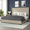 image:imageFlash Furniture Quinn Upholstered Platform Bed  Beige Channel Stitched Wingback Headboard  Twin  Mattress Foundation with Slatted Supports  No Box Spring NeededBeige