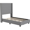 image:imageFlash Furniture Quinn Upholstered Platform Bed  Beige Channel Stitched Wingback Headboard  Twin  Mattress Foundation with Slatted Supports  No Box Spring NeededGrey