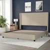 image:imageFlash Furniture Quinn Upholstered Platform Bed  Beige Channel Stitched Wingback Headboard  Twin  Mattress Foundation with Slatted Supports  No Box Spring NeededBeige