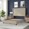 image:imageFlash Furniture Quinn Upholstered Platform Bed  Beige Channel Stitched Wingback Headboard  Twin  Mattress Foundation with Slatted Supports  No Box Spring NeededBeige