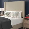 image:imageFlash Furniture Quinn Upholstered Platform Bed  Beige Channel Stitched Wingback Headboard  Twin  Mattress Foundation with Slatted Supports  No Box Spring NeededBeige