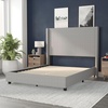 image:imageFlash Furniture Quinn Upholstered Platform Bed  Beige Channel Stitched Wingback Headboard  Twin  Mattress Foundation with Slatted Supports  No Box Spring NeededGrey