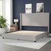image:imageFlash Furniture Quinn Upholstered Platform Bed  Beige Channel Stitched Wingback Headboard  Twin  Mattress Foundation with Slatted Supports  No Box Spring NeededGrey