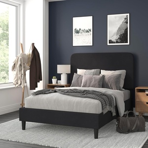 image:imageFlash Furniture Addison Platform Bed  Charcoal Fabric Upholstery  Full  Headboard with Rounded Edges  Wood Slat Support  No Box Spring or Foundation Needed