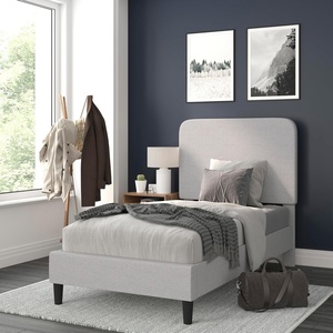image:imageFlash Furniture Addison Queen Size Platform Bed with Fabric Upholstered Headboard Timeless LowProfile Queen Bed Frame with Headboard Light GrayLight Grey