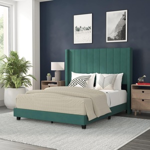 image:imageFlash Furniture Bianca Upholstered Platform Bed  Gray Velvet Upholstery  Full  Wingback Headboard  Slatted Mattress Foundation  No Box Spring NeededEmerald Velvet