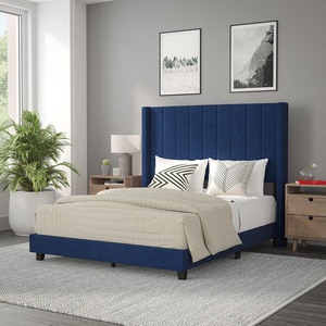 image:imageFlash Furniture Bianca Upholstered Platform Bed  Gray Velvet Upholstery  Full  Wingback Headboard  Slatted Mattress Foundation  No Box Spring NeededNavy Velvet