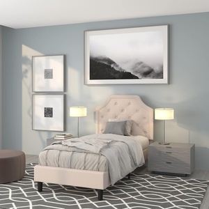 image:imageFlash Furniture Brighton Fabric Arched Tufted Upholstered King Size Platform Bed Modern LowProfile King Bed Frame with Headboard BeigeBeige