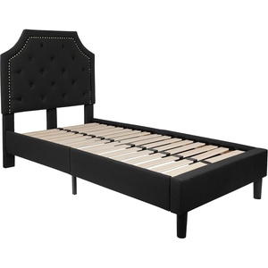 image:imageFlash Furniture Brighton Fabric Arched Tufted Upholstered King Size Platform Bed Modern LowProfile King Bed Frame with Headboard BeigeBlack