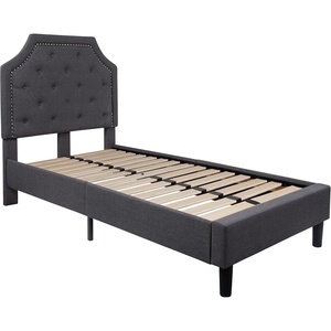 image:imageFlash Furniture Brighton Fabric Arched Tufted Upholstered King Size Platform Bed Modern LowProfile King Bed Frame with Headboard BeigeDark Gray