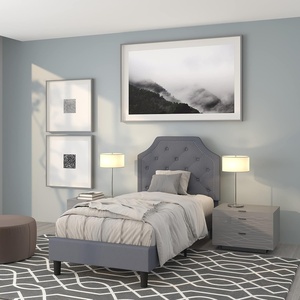 image:imageFlash Furniture Brighton Fabric Arched Tufted Upholstered King Size Platform Bed Modern LowProfile King Bed Frame with Headboard BeigeLight Gray