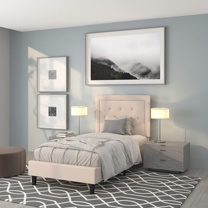 image:imageFlash Furniture Queen Platform Bed  Queen Size Platform Bed Frame with HeadboardBeige