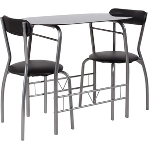 image:imageFlash Furniture Sutton 3 Piece SpaceSaver Bistro Set with Black Glass Top Table and Black Vinyl Padded ChairsBlack