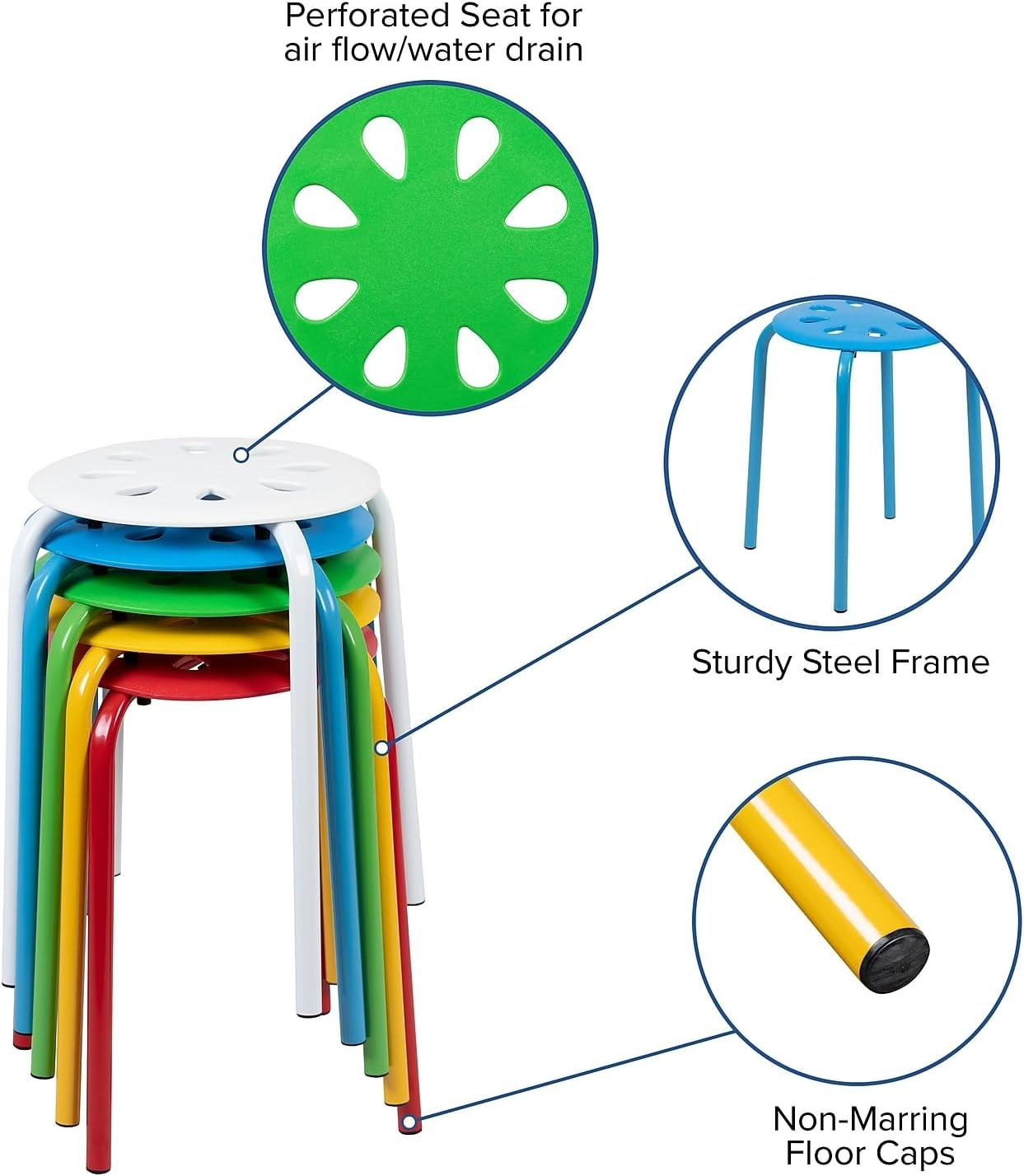 image:imageFlash Furniture Bailey Plastic Nesting Stack Stools 175Height Assorted Colors 5 PackAssorted