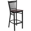 image:imageFlash Furniture 2 Pack HERCULES Series Black Vertical Back Metal Restaurant Barstool  Black Vinyl SeatMahogany Wood SeatBlack Metal Frame