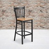 image:imageFlash Furniture 2 Pack HERCULES Series Black Vertical Back Metal Restaurant Barstool  Black Vinyl SeatNatural Wood SeatBlack Metal Frame
