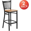 image:imageFlash Furniture 2 Pack HERCULES Series Black Vertical Back Metal Restaurant Barstool  Black Vinyl SeatNatural Wood SeatBlack Metal Frame